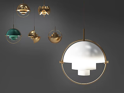 Elegant Modern Pendant Lights Design With Gold Green And Circular Hemispherical Shapes 3d model
