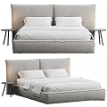 Modern Bed Design Featuring Upholstered Headboard White Sheets Pillows And Nightstand 3d model
