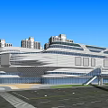 Contemporary Commercial Street Featuring High Rise Buildings And Green Roof Design