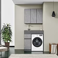 Modern Bathroom Vanity With Stone Countertop Mirror Cabinet And Washing Machine