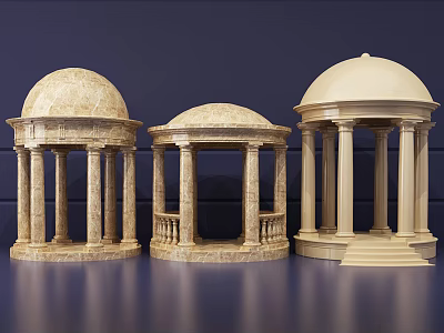 Three Elegant Classical Marble Domed Pavilions With Columns And Architectural Design 3d model