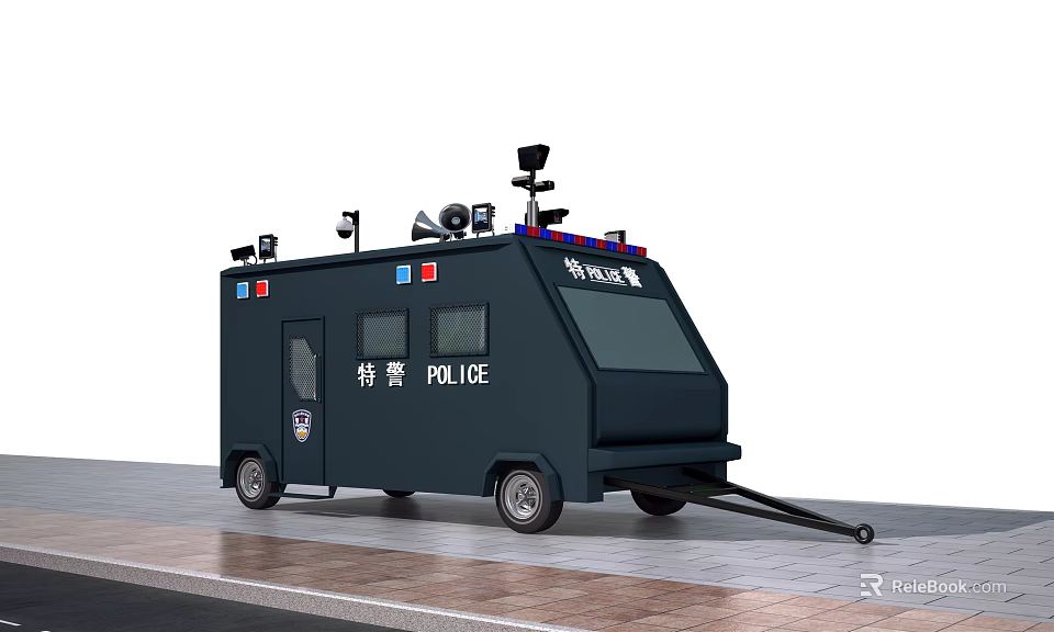 Black Police SWAT Tactical Function Vehicle With Surveillance Lights And Antennas 3d model 