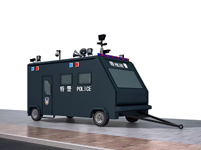 Black Police SWAT Tactical Function Vehicle With Surveillance Lights And Antennas 3d model