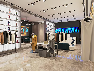 Modern Clothing Store Interior With Mannequins Display Racks And Fashionable Apparel 3d model