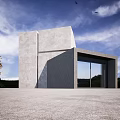 Modern Concrete Architectural Exterior With Geometric Design And Glass Door Facade