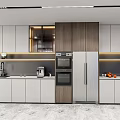 Modern Kitchen Interior With White Wood Cabinets Oven Refrigerator And Countertop