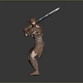 Man in Medieval Warrior Armor Holding Sword in Fighting Stance