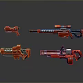 Red Futuristic Sci Fi Weapons with Different Types Detailed Design and Metallic Texture 3d model