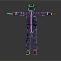 Humanoid Character In Blue Uniform With Helmet Standing Arms Outstretched On Gray Background