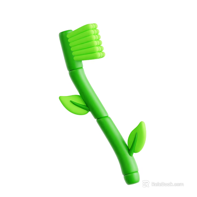 Eco Friendly Bamboo Toothbrush Design With Green Leaves And Curved Handle 3d model 