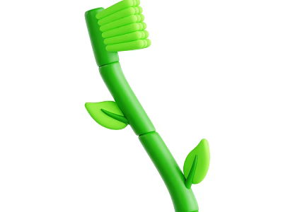 Eco Friendly Bamboo Toothbrush Design With Green Leaves And Curved Handle 3d model