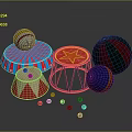 Colorful Circus Props Display With Striped Balls Star Drums And Round Platforms 3d model