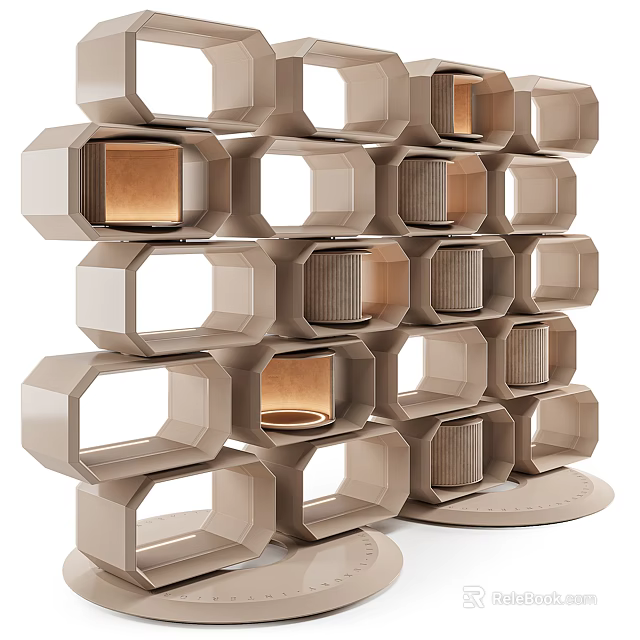 Modern Decorative Cabinet with Stacked Hexagonal Compartments and Integrated Lighting for Home 3d model 