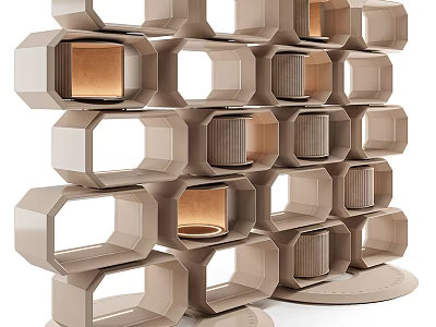 Modern Decorative Cabinet with Stacked Hexagonal Compartments and Integrated Lighting for Home 3d model