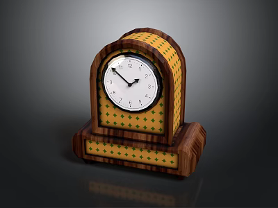 Vintage Wooden Mantel Clock With Yellow Green Diamond Pattern And White Dial 3d model