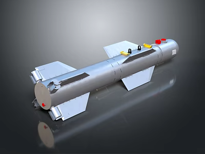Silver Elongated Weapon With Fins And Red Yellow Top Components 3d model