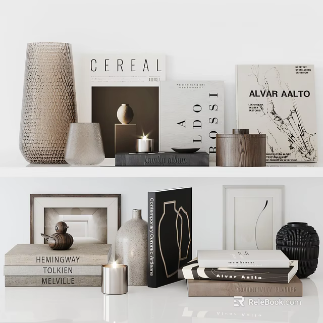 Minimalist Decorative Ornament Combination With Vases Books Frames And Candle Holders 3d model 