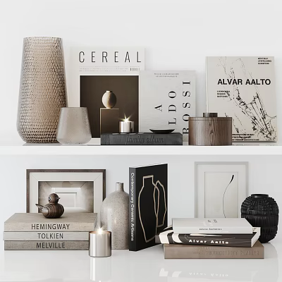 Minimalist Decorative Ornament Combination With Vases Books Frames And Candle Holders 3d model