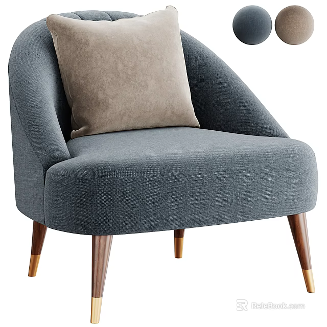 Stylish Gray Upholstered Accent Chair With Beige Cushion Wooden Legs And Gold Feet 3d model 