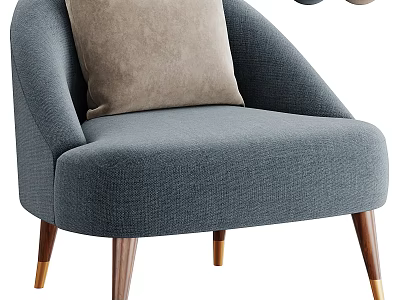 Stylish Gray Upholstered Accent Chair With Beige Cushion Wooden Legs And Gold Feet 3d model