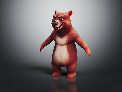 Cartoon Bear Character 3D Model Standing Pose With Brown White Fur Playful Expression 3d model