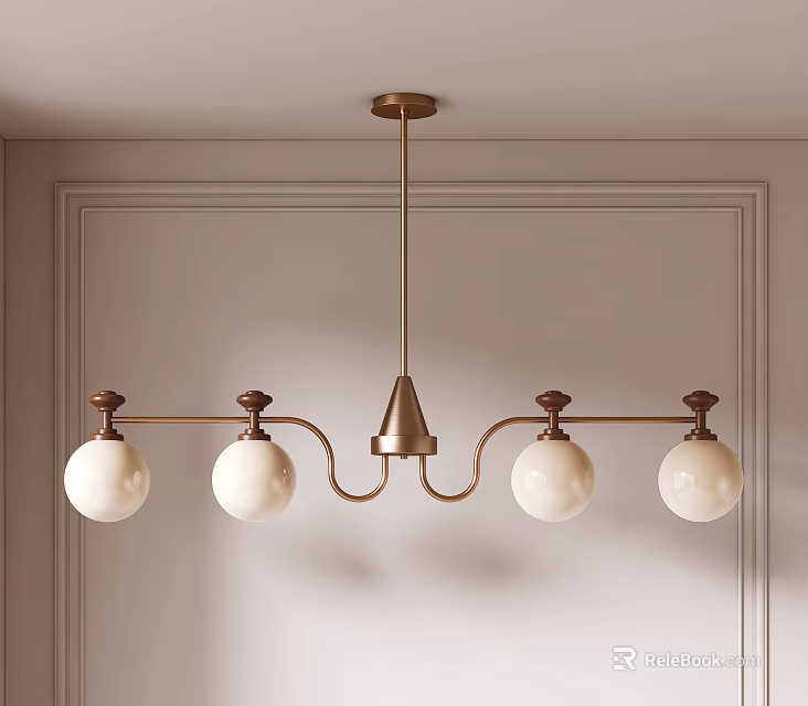 Modern Chandelier With Brass Frame And White Globe Shades For Interior Lighting Design 3d model