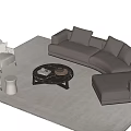 Modern L shaped Sofa and Round Coffee Table Set with Accent Chairs Gray Carpet 3d model