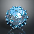 Blue Geometric Metallic Sphere Structure With Shiny Nodes And Network Design 3d model