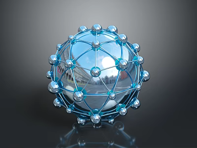 Blue Geometric Metallic Sphere Structure With Shiny Nodes And Network Design 3d model