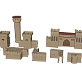 Ancient Architecture Models Featuring Stone Towers Castle Structures And Arched Doors 3d model