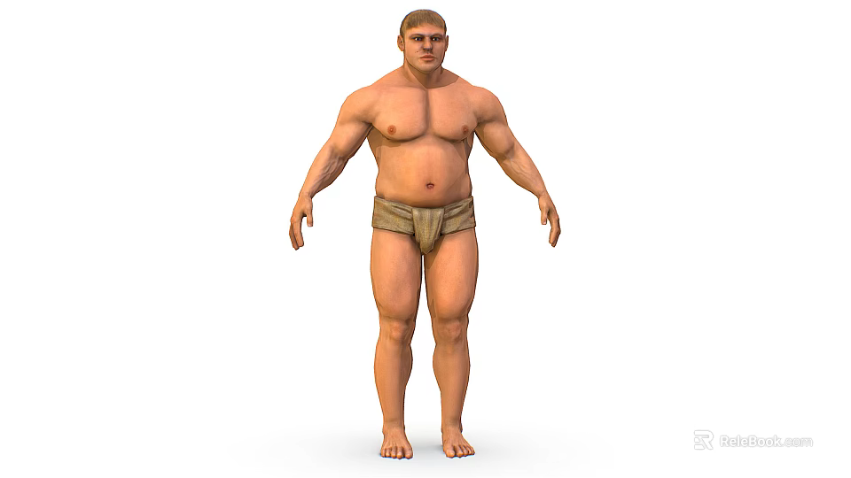 Shirtless Muscular Man Standing in Traditional Loincloth with Well Built Physique 3d model 