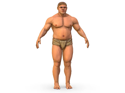 Shirtless Muscular Man Standing in Traditional Loincloth with Well Built Physique 3d model