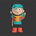 Cartoon Character Design With Blue Hair Black Hat Orange Scarf And Waving Hand