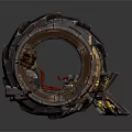 Futuristic Military Vehicle With Circular Mechanical Structure Red Seat And Flame Elements