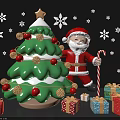 Festive Christmas Window Display With Green Tree Santa Claus Candy Cane Gift Boxes And Snowflakes