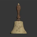 Vintage Metal Bell With Polished Wooden Handle And Shiny Rounded Body