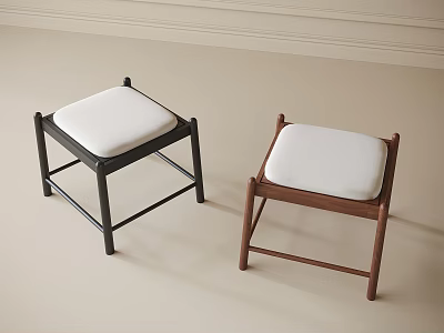 Modern Minimalist Stools With Black And Walnut Frames White Padded Seats For Home 3d model