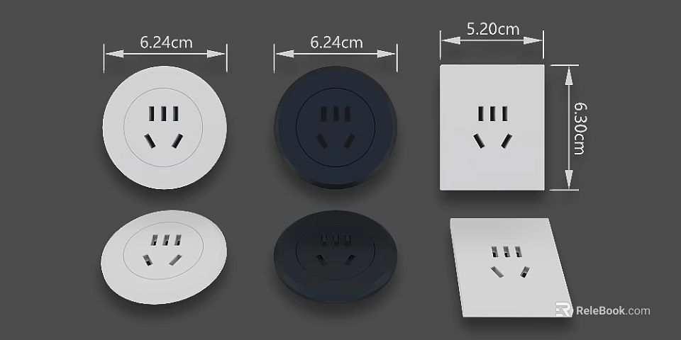 Modern Switch Panels with Round and Square Shapes White Black and Dimensions 6.24cm 5.20cm 3d model 