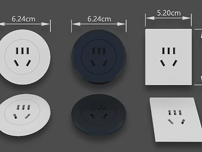 Modern Switch Panels with Round and Square Shapes White Black and Dimensions 6.24cm 5.20cm 3d model