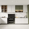 Modern Kitchen Interior Design With White Green Cabinets And Marble Counter Appliances