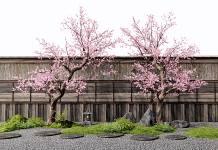 Peach Tree Old Pile Peach Blossom Tree Landscape Tree Cherry Blossom Tree Courtyard Landscape Sitches Ting Step Moss Plant Landscaping Stone Enclosure 3d model