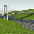 Modern White Cable Stayed Bridge Over River With Green Grassy Hills 3d model