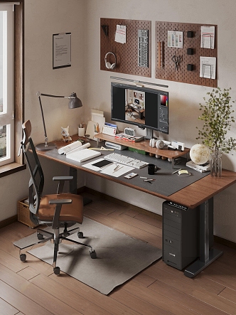 modern office desk and chair 3d model