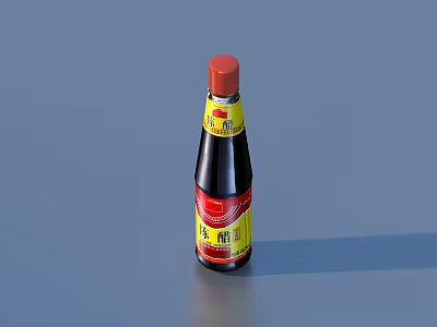 Glass Condiment Bottle With Red Cap And Yellow Red Label On Blue Background 3d model