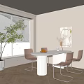 Modern Dining Table Set With White Oval Table And Transparent Pink Chairs With Fruit Bowl