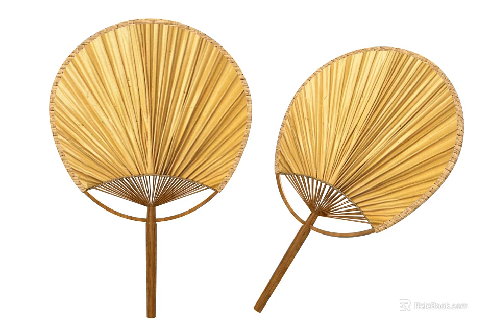 Natural Bamboo Handmade Round Fans With Traditional Design Practical Household Cooling Items 3d model 