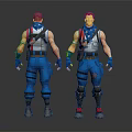 3D Character Model Front And Back View With Blue Pants White Top Red Blue Accents