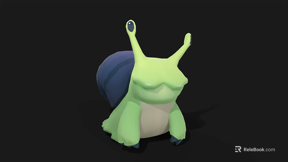 Cute 3D Cartoon Snail Model With Green Body Blue Shell And Two Antennae 3d model 