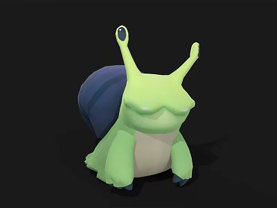Cute 3D Cartoon Snail Model With Green Body Blue Shell And Two Antennae 3d model