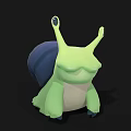 Cute 3D Cartoon Snail Model With Green Body Blue Shell And Two Antennae